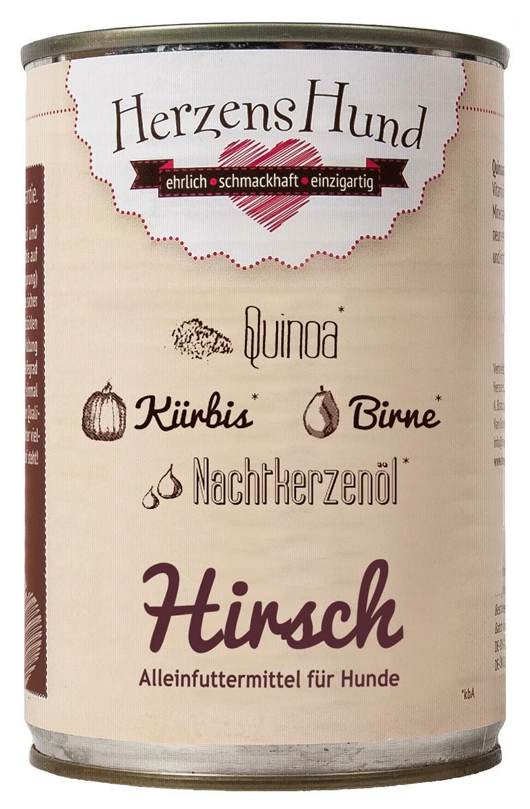 Herzenshund Hirsch Mit Bio Quinoa | 12x400g Hundefutter