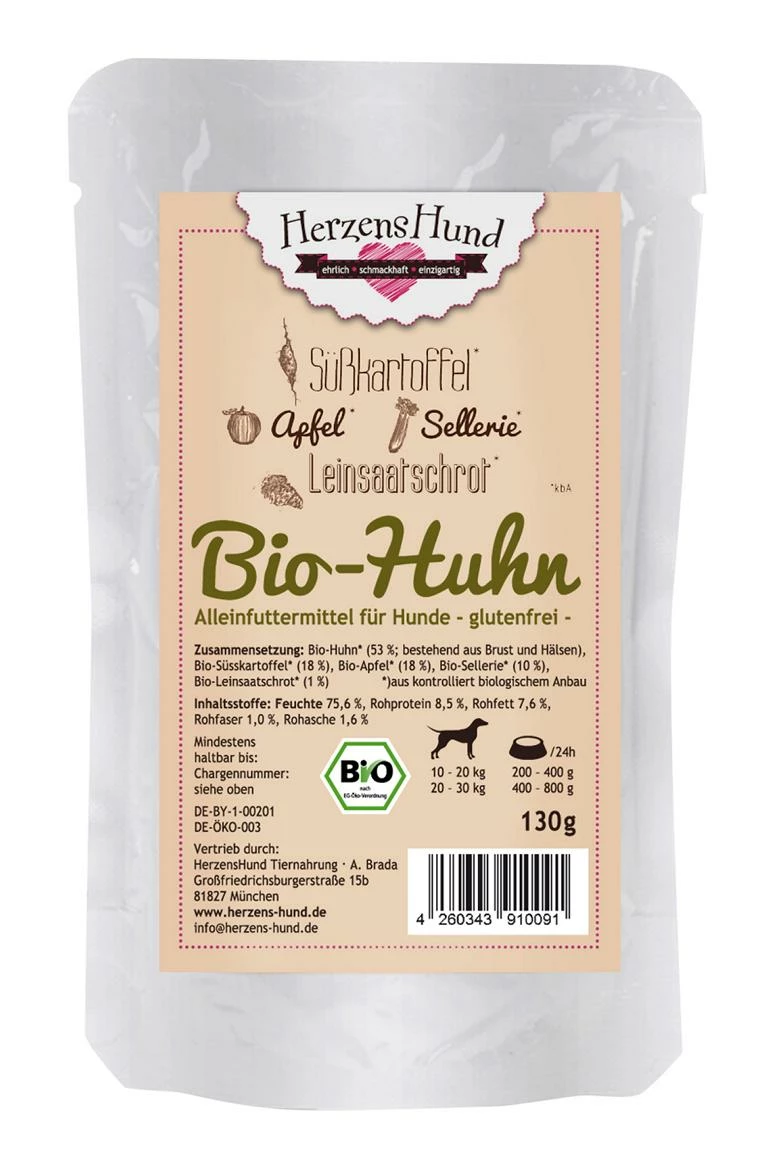 Herzenshund Bio Huhn Mit Bio Süßkartoffel | 15x130g