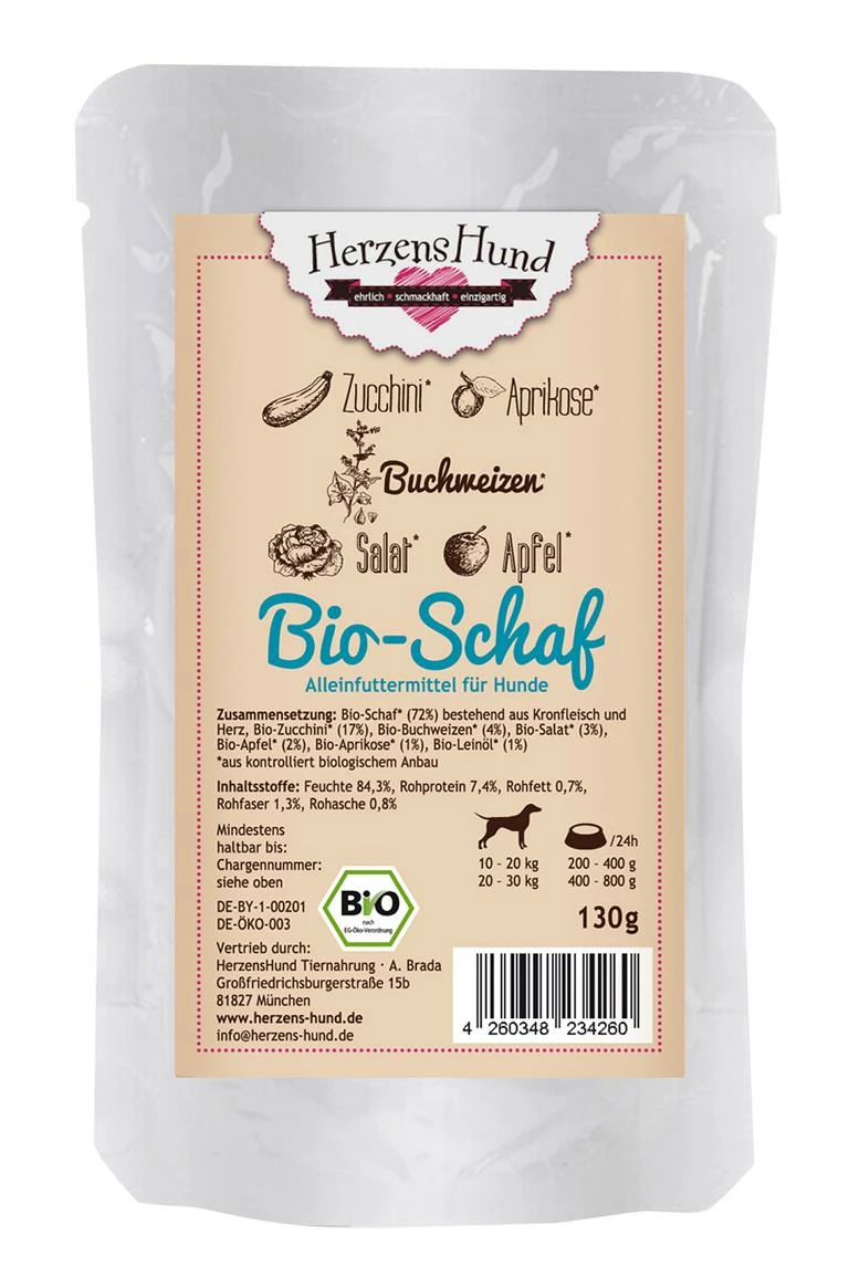 Herzenshund Bio Schaf Mit Bio-Zucchini | 15x130g Hundefutter