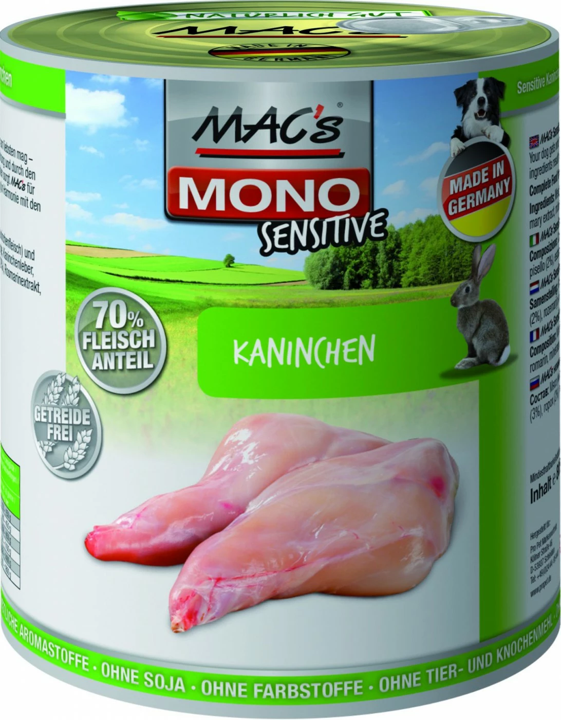 MACs Mono Sensitive Kaninchen | 6x 800g Hundefutter Nass