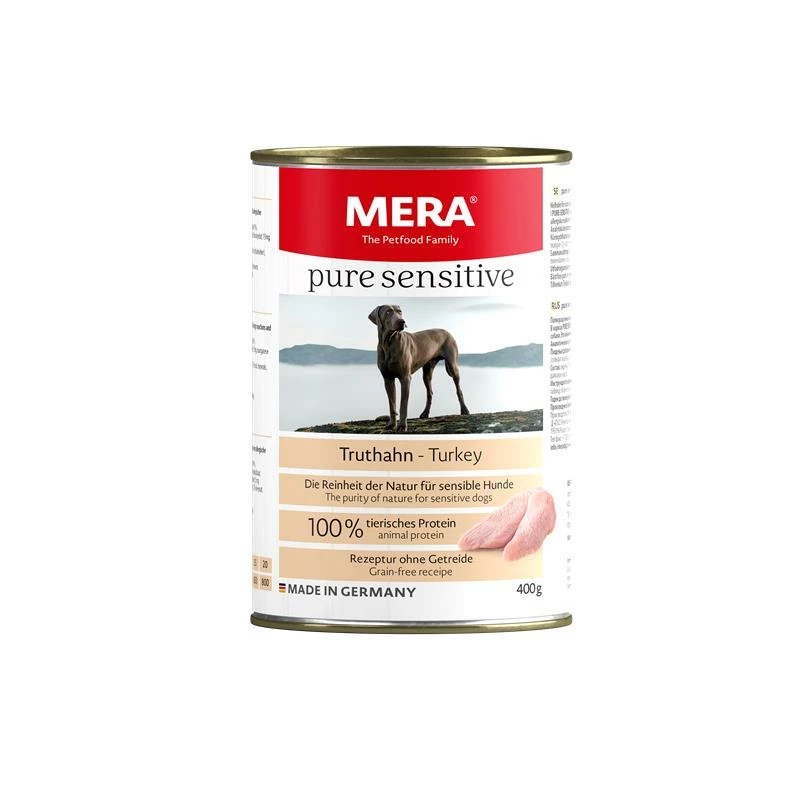 Mera Dog Pure Sensitive Meat Truthahn | 6x 400g Hundefutter Nass