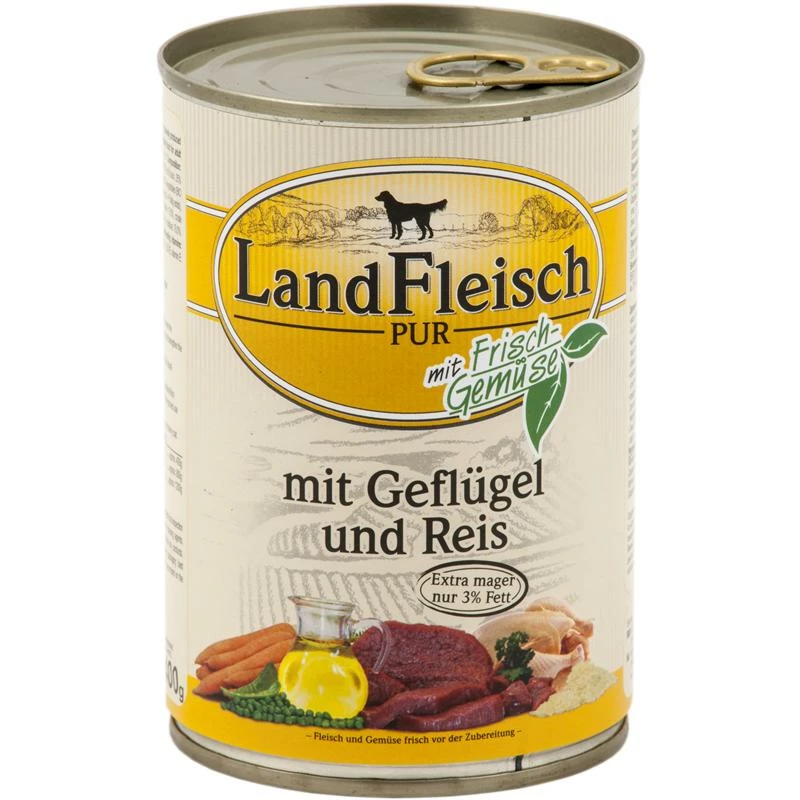 Landfleisch Pur Geflügel & Reis | 12x 400g Hundefutter
