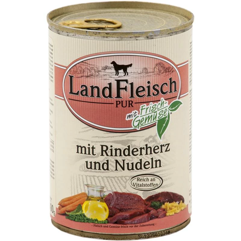 Landfleisch Pur Rinderherzen | 12x 400g Hundenassfutter