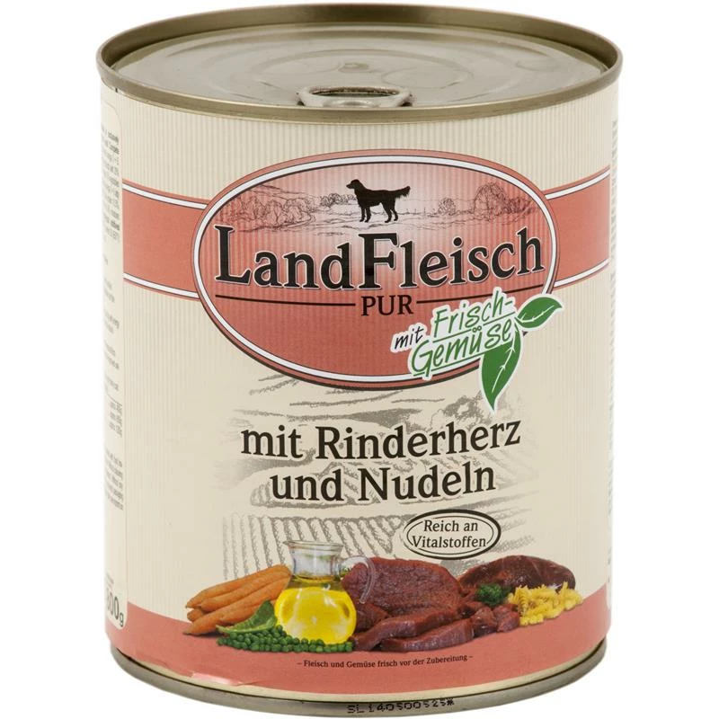 Landfleisch Pur Rinderherzen & Nudeln | 6x800g Nassfutter