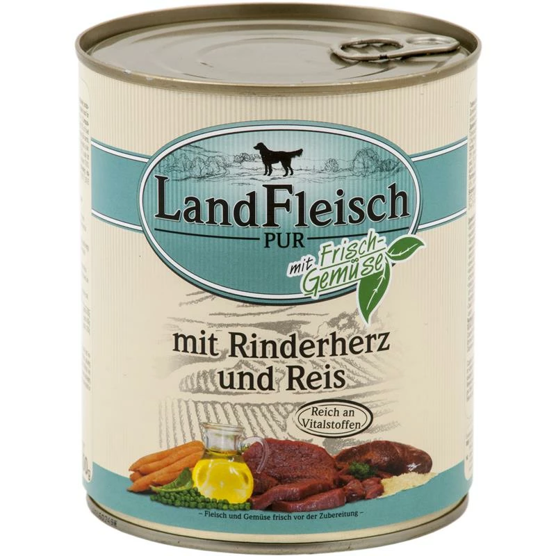 Landfleisch Pur Rinderherzen & Reis | 6x 800g Hundenassfutter