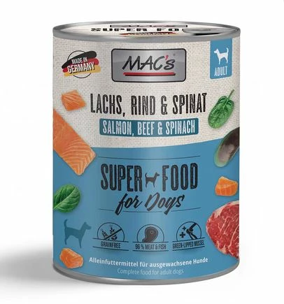 MACs Dog Lachs Mit Pasta & Spinat | 6x 400g Hundefutter Nass